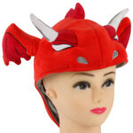 Custom Red Plush Fire Dragon Hat with White Horns & Wings | Novelty Costume Accessory for Adults & Kids